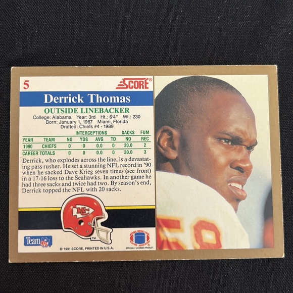 EC KANSAS CHIEF DERRICK THOMAS 1991 - Score - Standard - Derrick Thomas - #5 - Picture 4 of 5